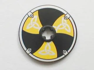 Technic, Disk 3 x 3 with Viking Shield Black / Yellow 6 Section Pattern (Sticker) - Sets 7016 / 7019