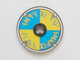 Technic, Disk 3 x 3 with Viking Shield Blue / Yellow Rune Pattern (Sticker) - Set 7017