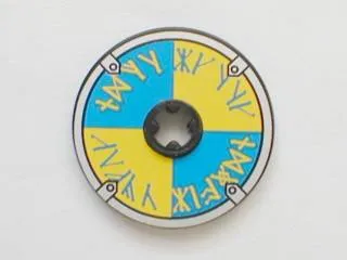 Technic, Disk 3 x 3 with Viking Shield Blue / Yellow Rune Pattern (Sticker) - Set 7017