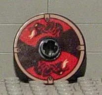 Technic, Disk 3 x 3 with Black and Red Viking Shield with Serpents Pattern (Sticker) - Gear G577