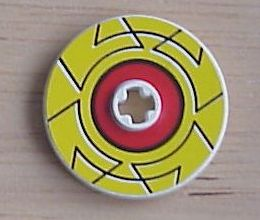 Technic, Disk 3 x 3 with Yellow Border Around Red Circle Pattern (Sticker) - Sets 8482 / 8483