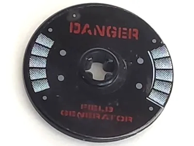Technic, Disk 3 x 3 with Red 'DANGER' and 'FIELD GENERATOR' on Transparent Background Pattern (Sticker) - Sets 5973 / 5974 / 5979