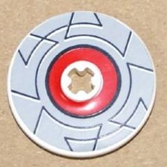Technic, Disk 3 x 3 with Light Gray Border Around Red Circle Pattern (Sticker) - Sets 8482 / 8483
