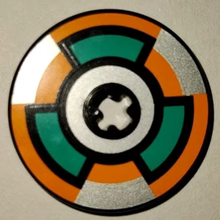Technic, Disk 3 x 3 with Dark Turquoise, Orange, and Silver Target Pattern (Sticker) - Sets 8305 / 8307