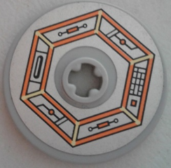 Technic, Disk 3 x 3 with Orange and Gold Circuitry in Hexagon Pattern (Sticker) - Set 70317