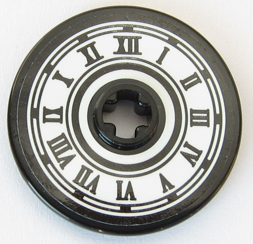 Technic, Disk 3 x 3 with Vintage Clock Face with Black Roman Numerals, Circles and Border on White Background Pattern (Sticker) - Set 75955
