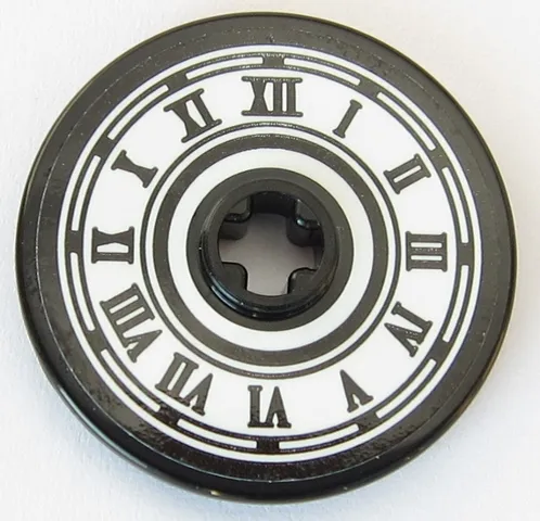 Technic, Disk 3 x 3 with Vintage Clock Face with Black Roman Numerals, Circles and Border on White Background Pattern (Sticker) - Set 75955