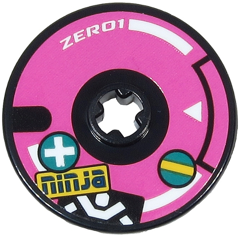 Technic, Disk 3 x 3 with White 'ZERO1', Stripes and Triangle, Blue 'ninja', White Ninja Silhouette and Plus Sign Pattern (Sticker) - Set 71710