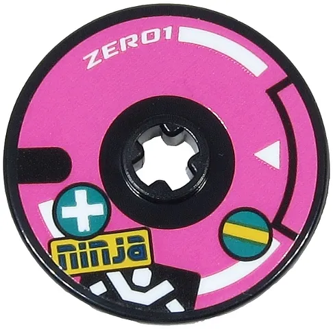 Technic, Disk 3 x 3 with White 'ZERO1', Stripes and Triangle, Blue 'ninja', White Ninja Silhouette and Plus Sign Pattern (Sticker) - Set 71710