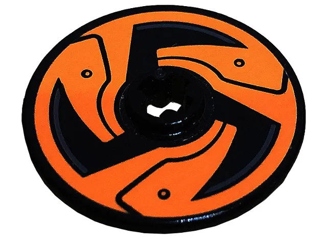 Technic, Disk 3 x 3 with Black Blades and Circles on Orange Background Pattern (Sticker) - Set 70672