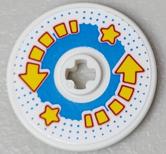Technic, Disk 3 x 3 with 2 Yellow Stars and Segmented Arrows, Dark Azure Circle and Dots Pattern (Sticker) - Set 10303