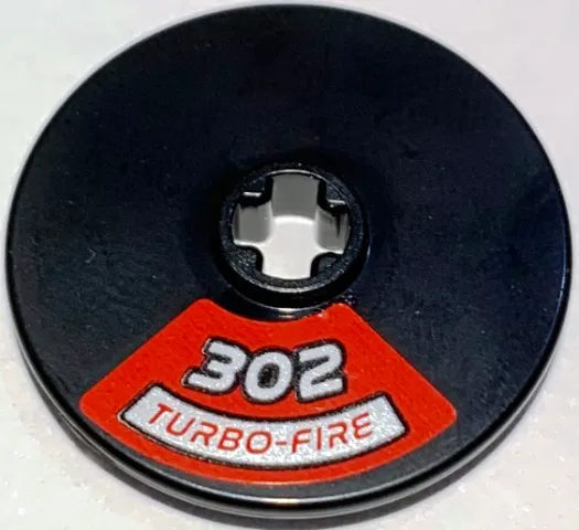 Technic, Disk 3 x 3 with Silver '302' and 'TURBO-FIRE' on Red Background Pattern (Sticker) – Set 10304
