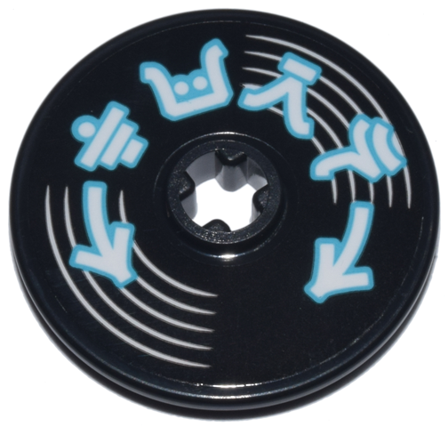 Technic, Disk 3 x 3 with Vinyl Record and Medium Azure and White Arrows and Ninjago Logogram 'TURN' Pattern (Sticker) - Set 71799