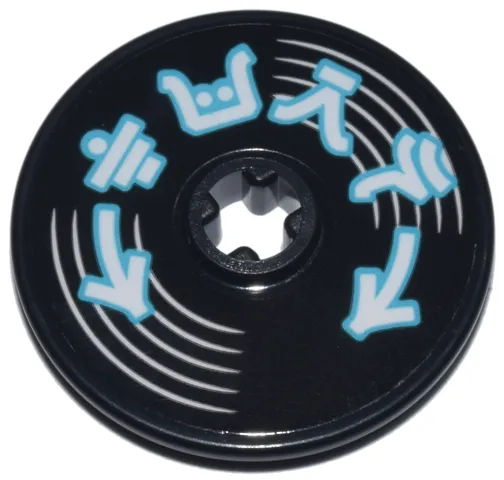 Technic, Disk 3 x 3 with Vinyl Record and Medium Azure and White Arrows and Ninjago Logogram 'TURN' Pattern (Sticker) - Set 71799