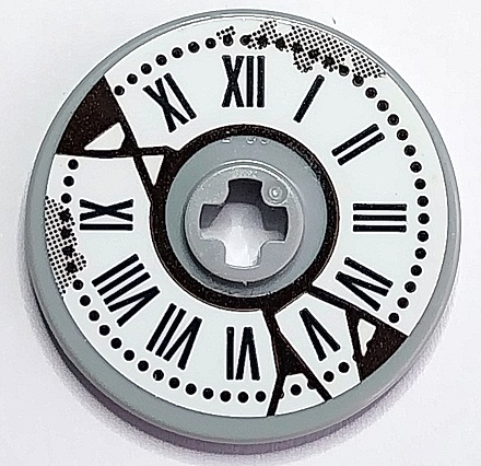 Technic, Disk 3 x 3 with White Clock Face with Black Roman Numerals and Cracks Pattern (Sticker) - Set 70425
