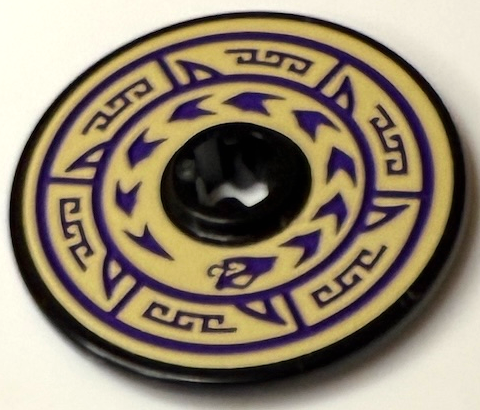 Technic, Disk 3 x 3 with Dark Purple Circles, Barbs, Chevrons, Snake Head and Geometric Border on Tan Background Pattern (Sticker) - Set 71736