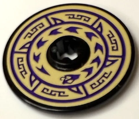 Technic, Disk 3 x 3 with Dark Purple Circles, Barbs, Chevrons, Snake Head and Geometric Border on Tan Background Pattern (Sticker) - Set 71736