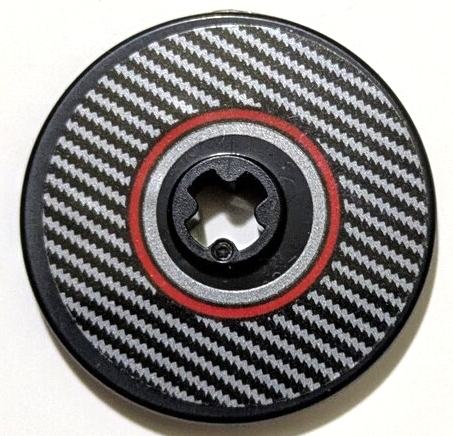 Technic, Disk 3 x 3 with Silver Carbon Fiber and Red Circle Pattern Model Left Side (Sticker) - Sets 42151 / 42162