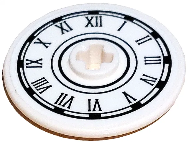 Technic, Disk 3 x 3 with Vintage Clock Face with Black Roman Numerals, Circles and Border Pattern (Sticker) - Set 910034