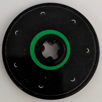 Technic, Disk 3 x 3 with Bright Green Ring and 7 Curved Silver Lines Pattern (Sticker) - Set 42165