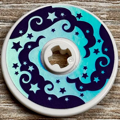 Technic, Disk 3 x 3 with Dark Purple Smoke Swirl and Stars on Iridescent Mirrored Background Pattern (Sticker) - Set 41688