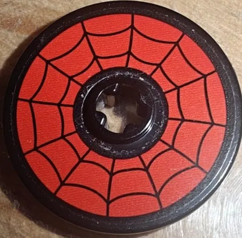Technic, Disk 3 x 3 with Spider Web on Red Background Pattern (Sticker) - Set 76174