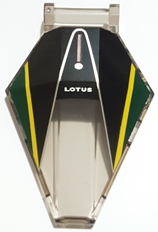 Windscreen 6 x 4 x 1 Hexagonal with Bar Handle with 'LOTUS', Silver and Yellow Lines, Black and Dark Green Panels Pattern