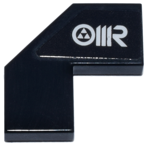 Tile, Modified Facet 2 x 2 with White 'OMR' Pattern Model Left Side (Sticker) - Set 77242