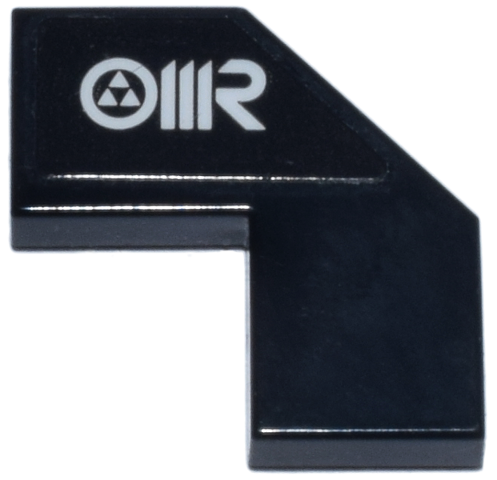 Tile, Modified Facet 2 x 2 with White 'OMR' Pattern Model Right Side (Sticker) - Set 77242