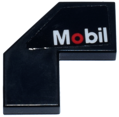 Tile, Modified Facet 2 x 2 with Red and White 'Mobil' Pattern Model Left Side (Sticker) - Set 77243