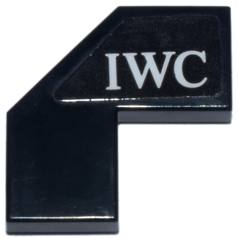 Tile, Modified Facet 2 x 2 with White 'IWC' Logo Pattern Model Left Side (Sticker) - Set 77244