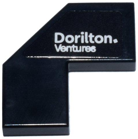 Tile, Modified Facet 2 x 2 with White 'Dorilton Ventures' Pattern Model Left Side (Sticker) - Set 77249