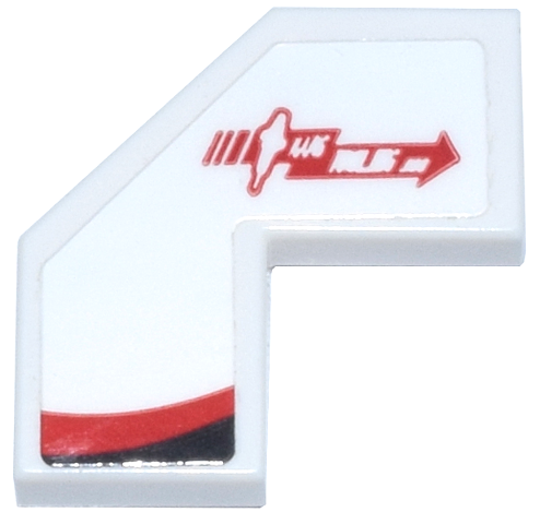 Tile, Modified Facet 2 x 2 with Red Arrow Haas Tooling.com Logo and Black Stripe Pattern Model Left Side (Sticker) - Set 77250