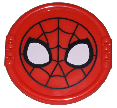 Duplo Utensil Disk with Spider-Man Mask with Large White Eyes on Black Webbing Pattern