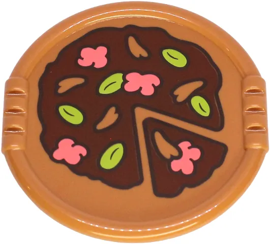 Duplo Utensil Disk with Pizza with Reddish Brown Mud Sauce and Slices, Coral Mushrooms and Lime Olives Pattern