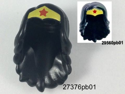 Mini Doll, Hair Friends Long Wavy with Gold Tiara and Large Red Star Pattern (Wonder Woman)