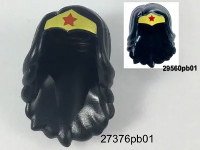 Mini Doll, Hair Friends Long Wavy with Gold Tiara and Large Red Star Pattern (Wonder Woman)