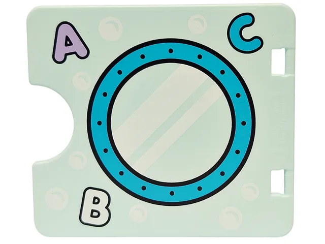 Duplo Door / Window Pane 1 x 4 x 3 with Semi Oval Cutout with Capital Letter A, B and C, White Bubbles and Stripes in Medium Azure Ring Pattern