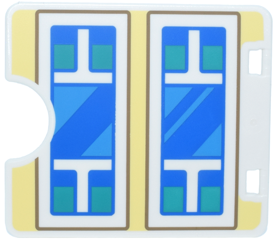 Duplo Door / Window Pane 1 x 4 x 3 with Dark Tan Frame, Dark Turquoise, Dark Azure and Blue Glass on Bright Yellow Background Pattern