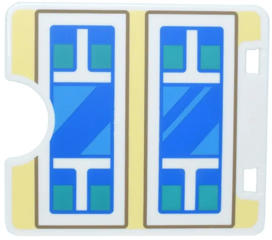 Duplo Door / Window Pane 1 x 4 x 3 with Dark Tan Frame, Dark Turquoise, Dark Azure and Blue Glass on Bright Yellow Background Pattern