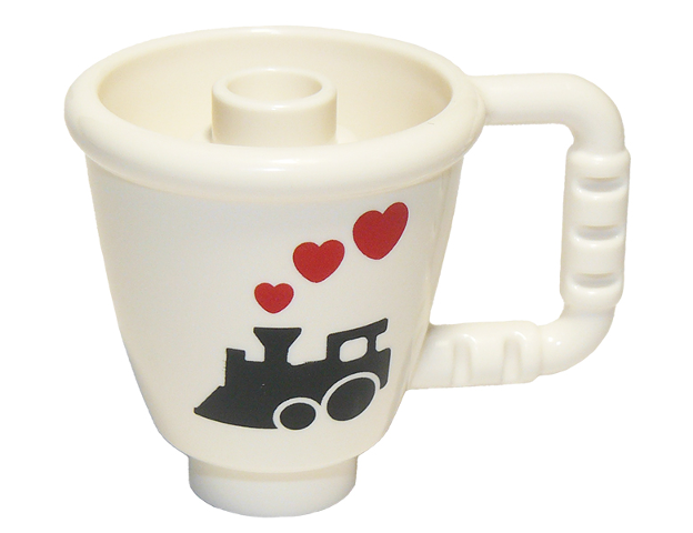 Duplo Utensil Cup with Stud Inside with Black Steam Train Engine and Red Hearts Pattern