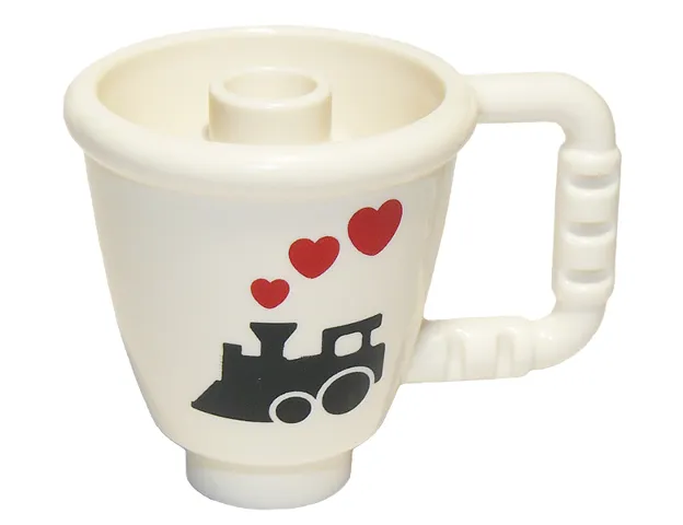 Duplo Utensil Cup with Stud Inside with Black Steam Train Engine and Red Hearts Pattern