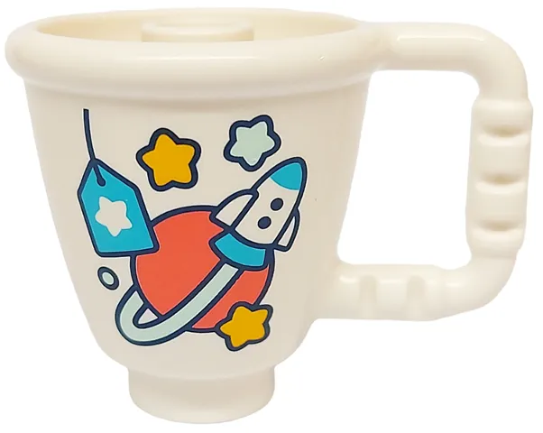 Duplo Utensil Cup with Stud Inside with Medium Azure Rocket and Price Tag, Coral Planet, Bright Light Orange and Light Aqua Stars Pattern