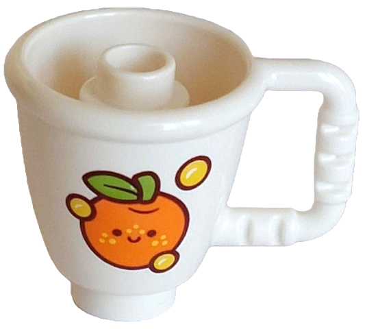 Duplo Utensil Cup with Stud Inside with Orange with Face, Lime Leave, Yellow Freckles and Dots Pattern