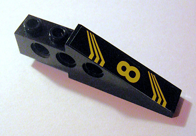Technic Slope 6 x 1 x 1 2/3 with Yellow '8' and Bent Stripes Pattern Model Right Side (Sticker) - Set 8425