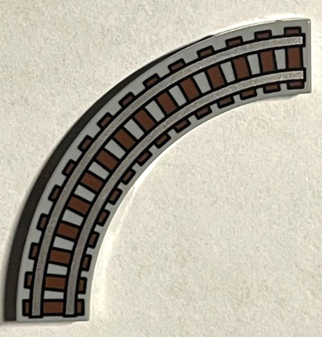 Tile, Round Corner 4 x 4 Macaroni with Train Track Pattern