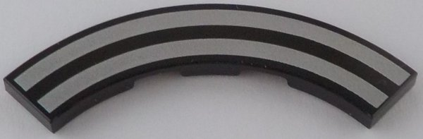 Tile, Round Corner 4 x 4 Macaroni with Silver Curved Stripes Pattern