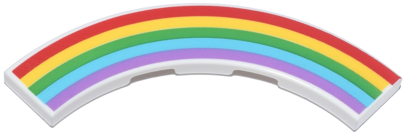 Tile, Round Corner 4 x 4 Macaroni with Red, Yellow, Green, Medium Azure and Medium Lavender Rainbow Pattern