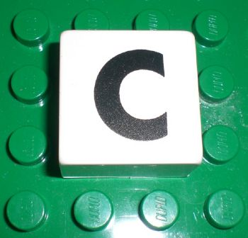 Duplo, Tile 2 x 2 x 1 with Black Capital Letter C Pattern