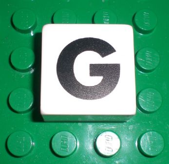 Duplo, Tile 2 x 2 x 1 with Black Capital Letter G Pattern
